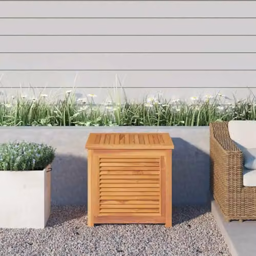 vidaXL Garden Storage Box with Bag in Rustic Brown Teak Wood, W: 60 cm, D: 50 cm, H: 58 cm – 2