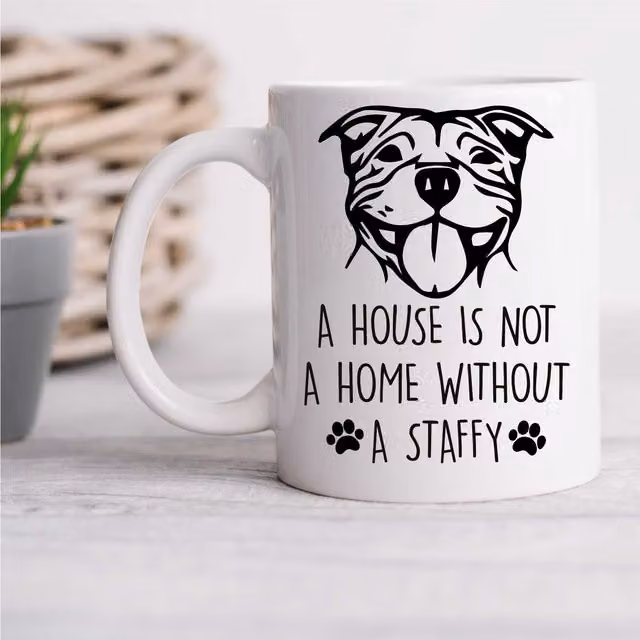 60 Second Makeover Staffy Mug, White Ceramic Staffordshire Bull Terrier Pet Lover Design