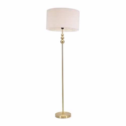ValueLights Gold Stacked Ball Single Stem Standing Floor Lamp with Cream Boucle Shade – 1
