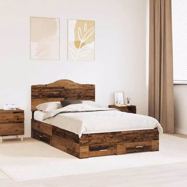 Berkfield Home Modern Bed Frame with Headboard in Brown Engineered Wood W/D/H: 120 x 190 cm