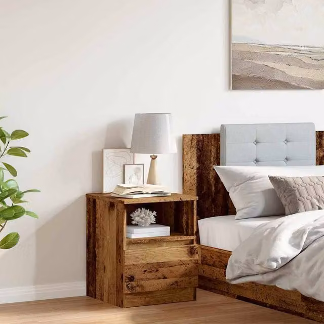 Berkfield Home Classic Bedside Cabinet in Brown Old Wood, W/D/H: 40 x 40 x 50 cm