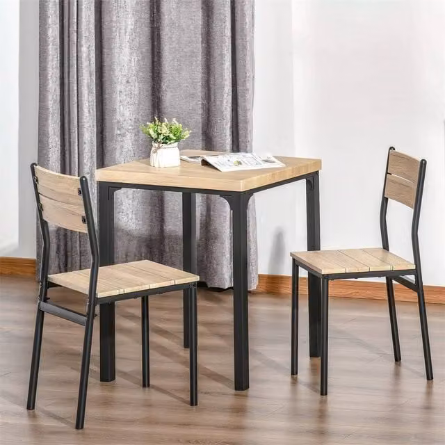 EONLION 3 Piece Compact Dining Set with Square Table and 2 Chairs in Beige – 1