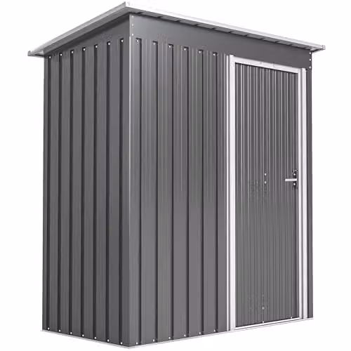 Outsunny Grey Metal Garden Storage Shed with Sliding Door and Sloped Roof