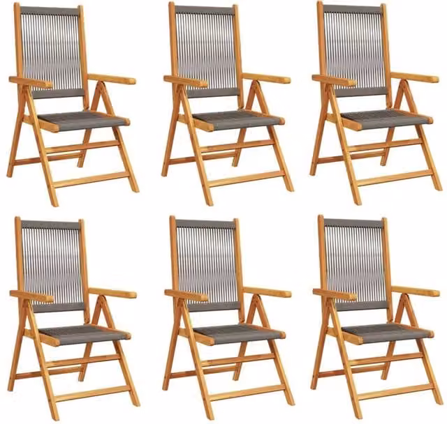 Berkfield Home Set of 6 Reclining Grey Acacia Wood Garden Chairs with Armrests