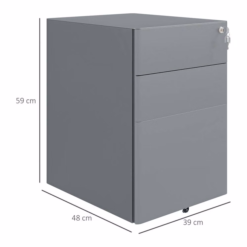 STILVORA Grey Steel Filing Cabinet with 3 Lockable Drawers – 3