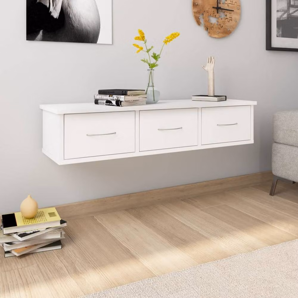 Berkfield Home Decorative Wall-mounted Drawer Shelf, White, W: 88 cm, D: 26 cm, H: 18.5 cm – 2