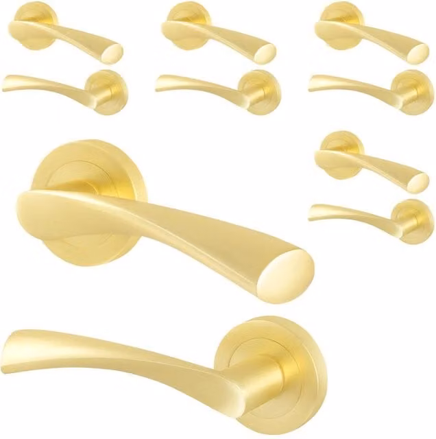 AFIT Novi Satin Brass Internal Door Handles with Round Rose, Gold, 5 Pairs – 1