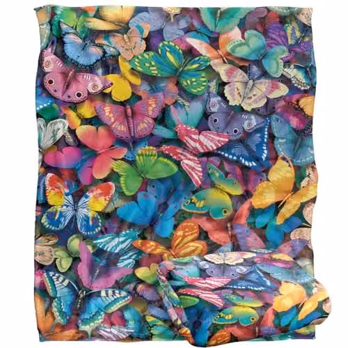 JQ Licensing Royce McClure Butterfly Magic Pattern Super Soft White Throw Blanket W/D/H: 152 x 127 cm