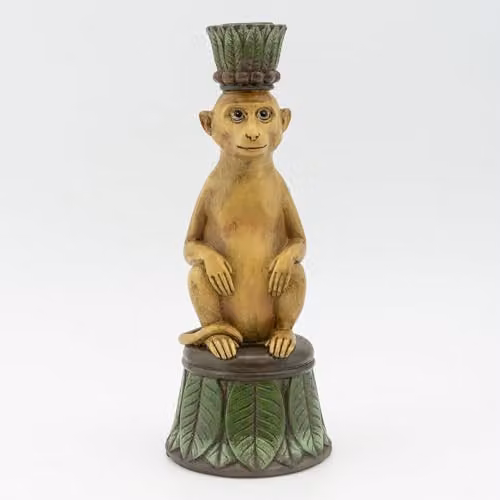 Madison & Mayfair Playful Monkey Ceramic Taper Candlestick Holder in Gold – 1