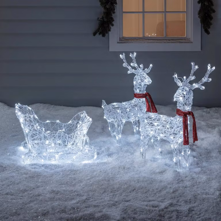 Lights4fun Reindeer and Sleigh Battery Operated Christmas Figure in Red and White, Height: 68 cm