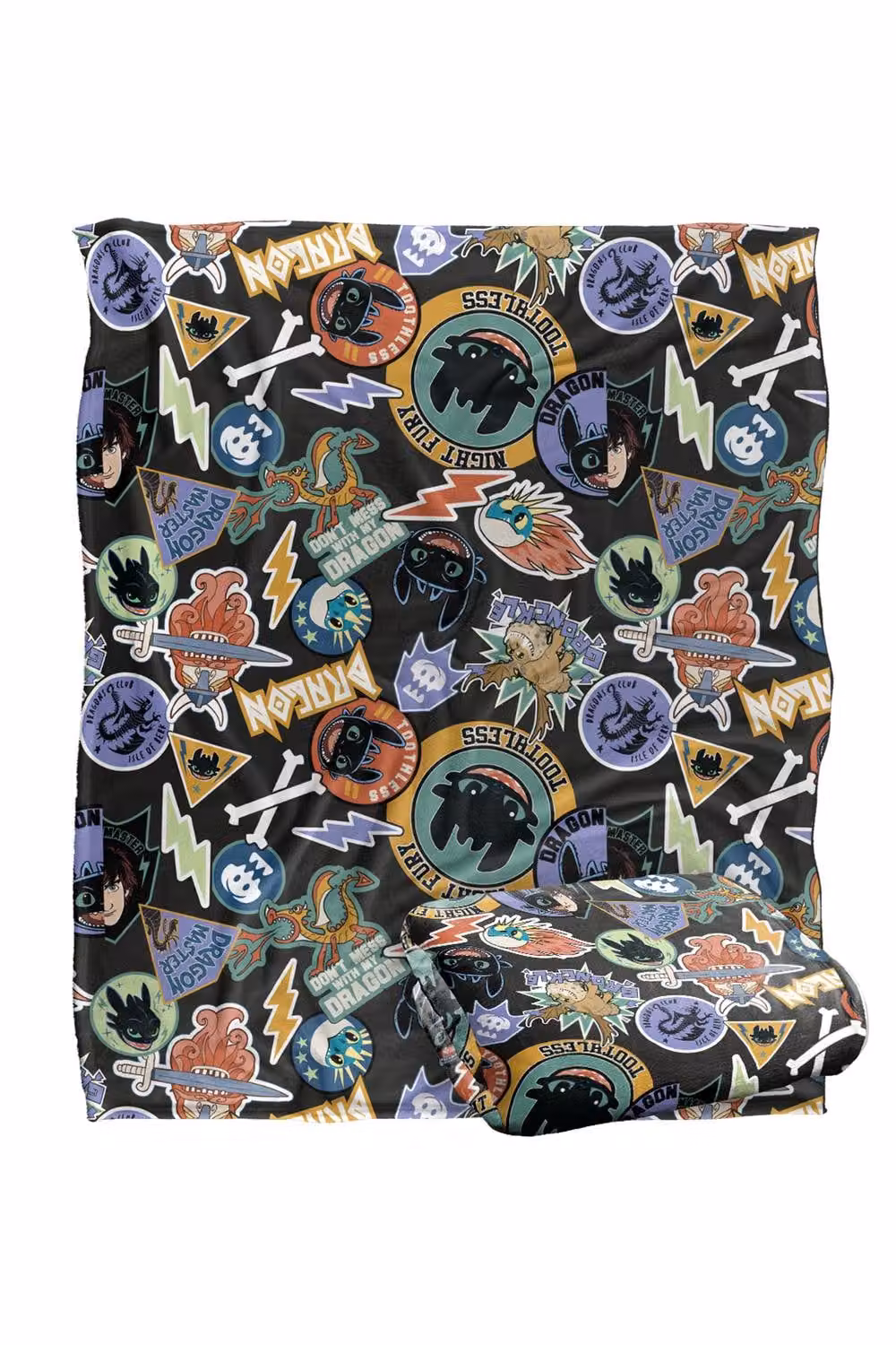 NBCU Toothless Dragon Badges Super Soft Fluffy Throw Blanket, Multicolour, W/D/H: 152.4 x 127.0 cm – 2