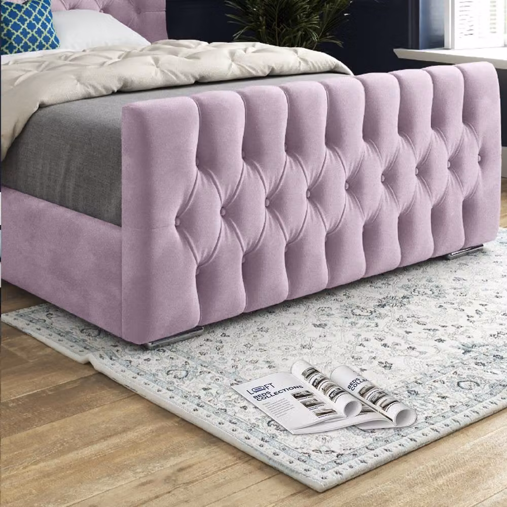 KDMD Silverdale Wide Curved Designer Bed Frame in Pink Soft Velvet, Super King Size (200 x 200 cm) – 5