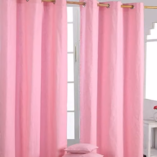 HOMESCAPES Pink Plain Eyelet Curtain Pair, Width: 137 cm, Drop: 228 cm