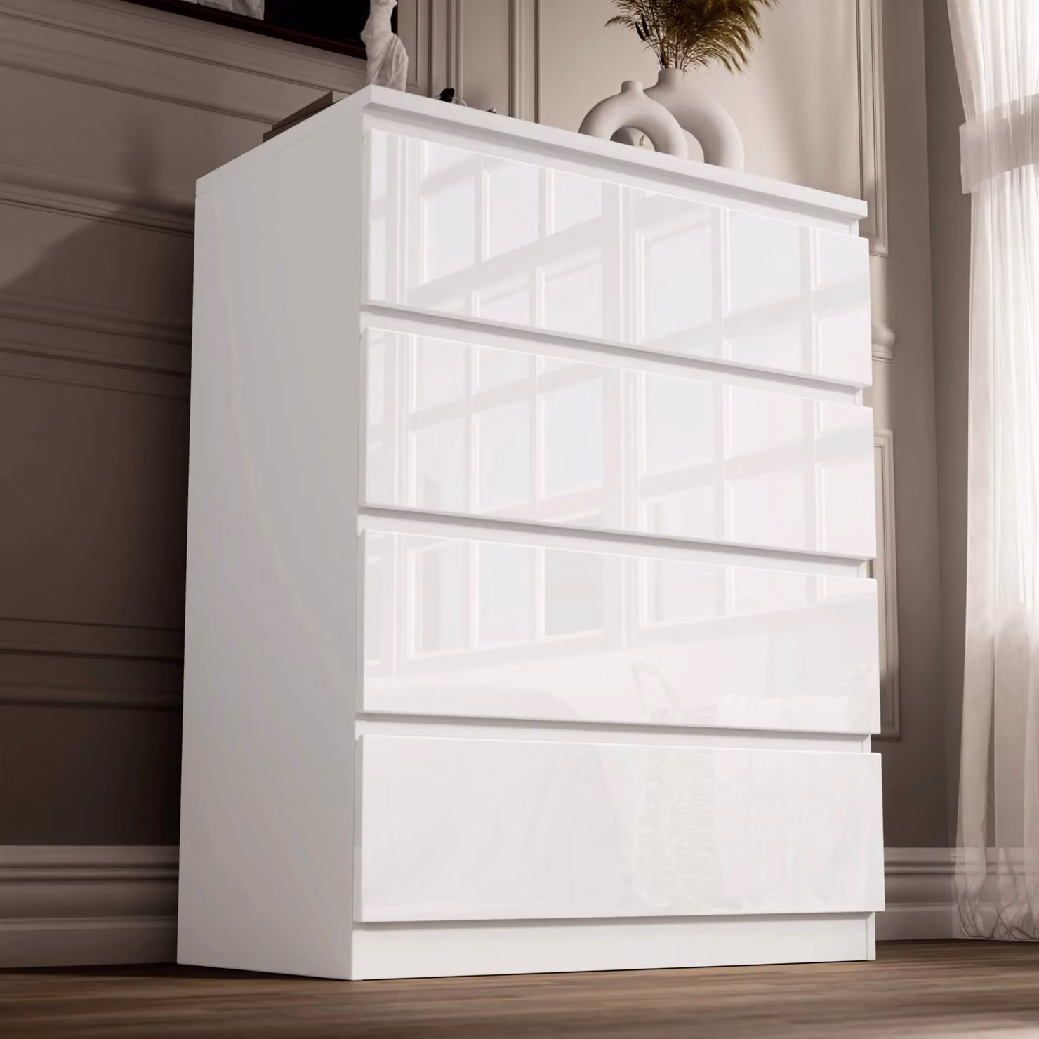 DHS High Gloss 4 Drawer Chest of Drawers in White
