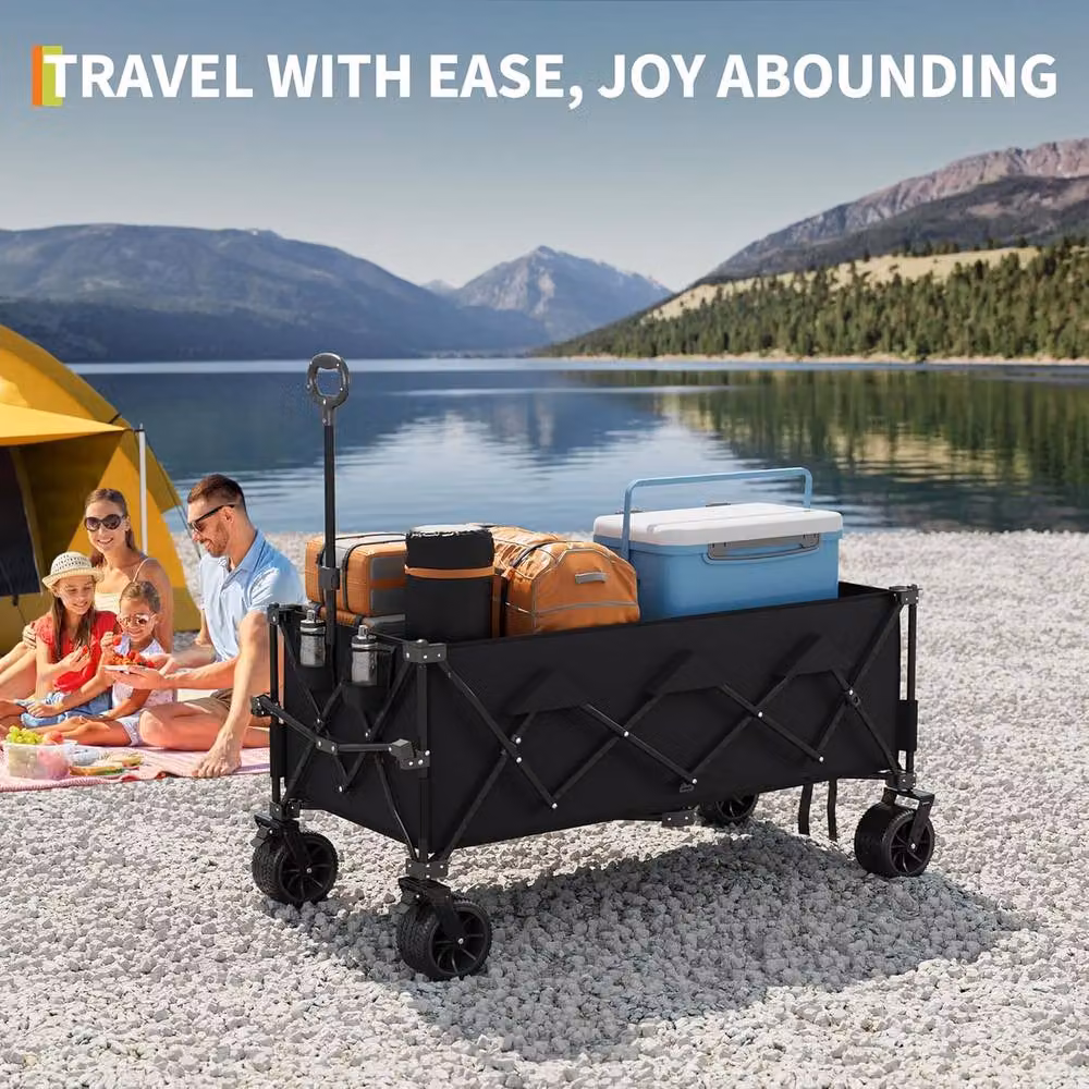 London Boutique Collapsible Camping Wagon with Wheels and Handle, Black – 2