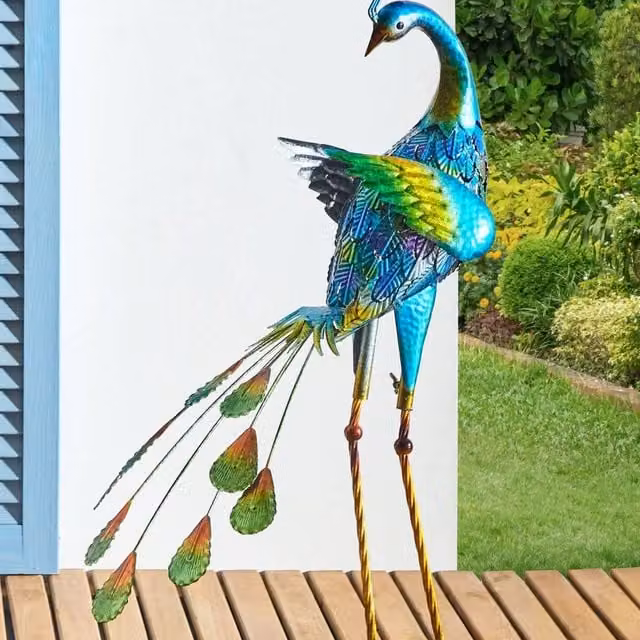 Wyld and Coco Blue Hand-Painted Metal Peacock Figurine, Height: 75 cm – 1