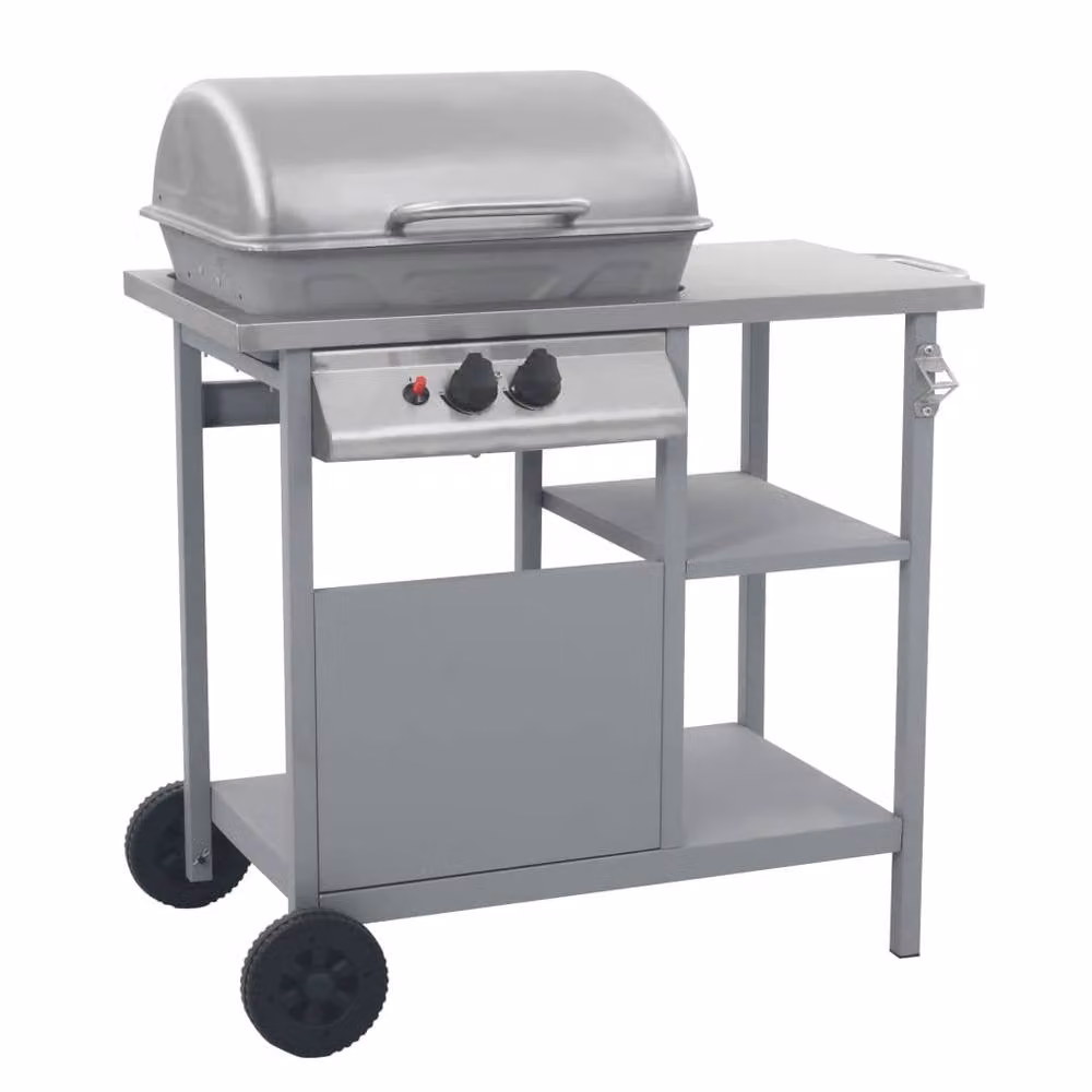 Berkfield Home Gas BBQ Grill with 3-Layer Side Table in Black and Silver – 2