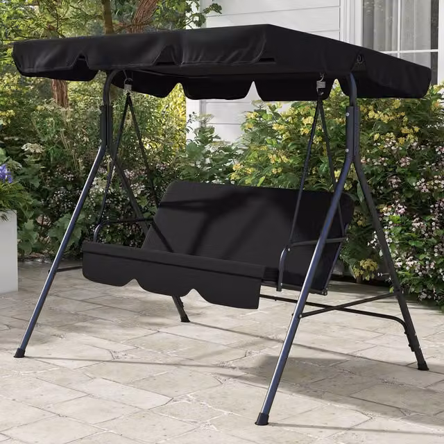Outsunny 3 Seater Swing Chair with Adjustable Canopy in Black