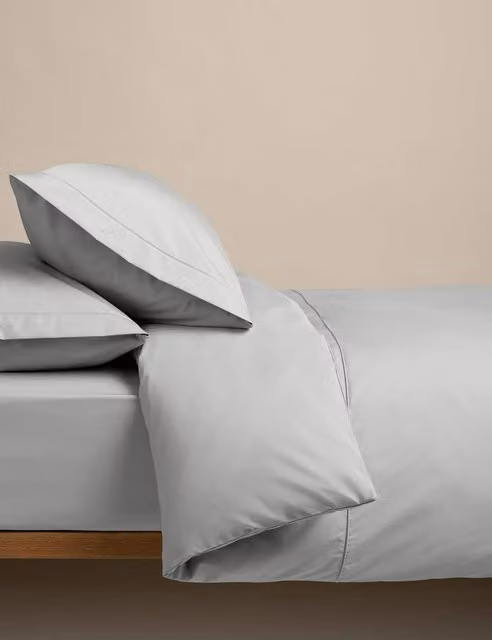 M&S Egyptian Cotton 230 Thread Count Plain Duvet Cover Set, Grey, W/H: 180 x 200 cm