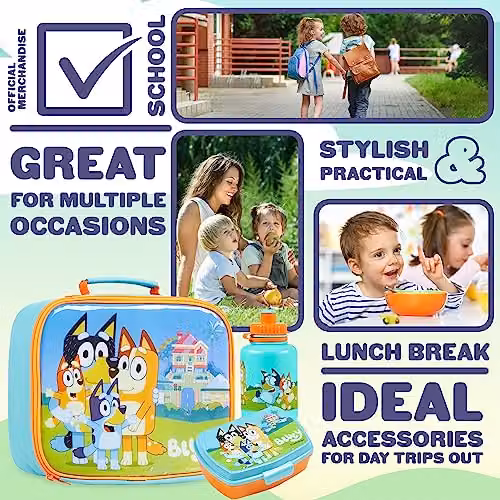 Bluey 3 Piece Lunch Set with Insulated Bag, Lunch Box and 430ml Water Bottle, Multicolour – 3
