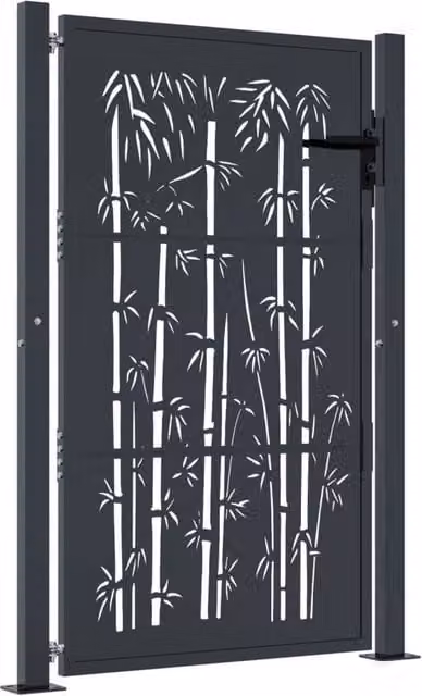 Berkfield Home Anthracite Steel Garden Gate with Bamboo Design W: 105 cm, H: 130 cm