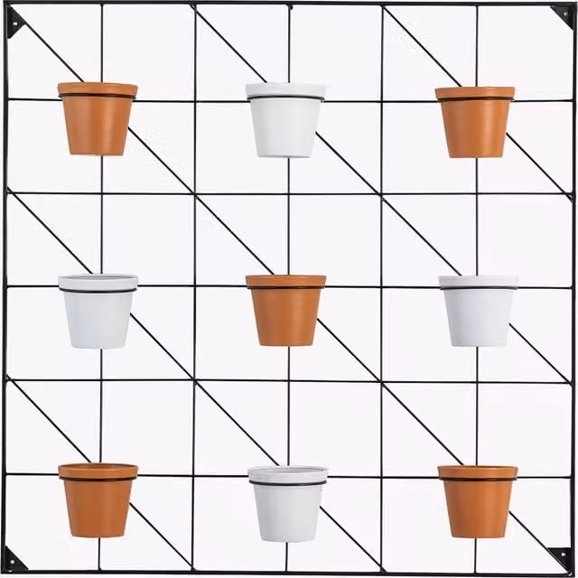 Greenthumb Perch & Parrow Set of Nine Square Minimalist Wall Planters in Terracotta, White and Multicolour
