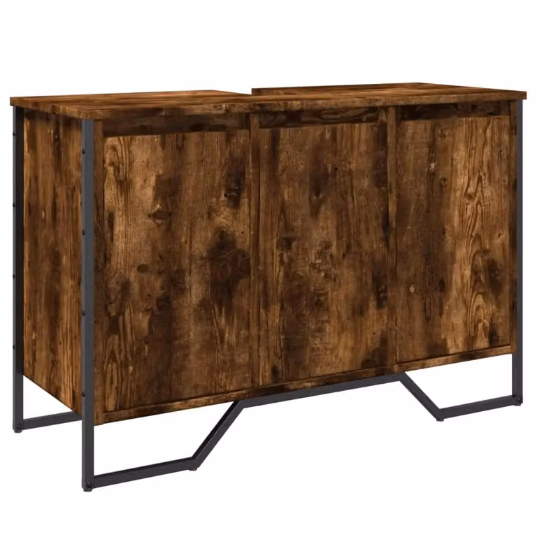 Berkfield Home Wall Mounted Bathroom Sink Cabinet in Smoked Oak, W/D/H: 91 x 35 x 60 cm