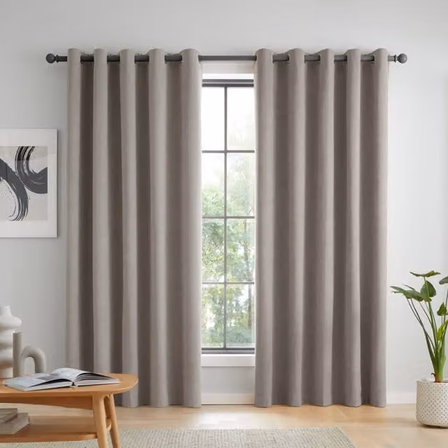 Catherine Lansfield Wilson Grey Velvet Thermal Blackout Eyelet Curtains