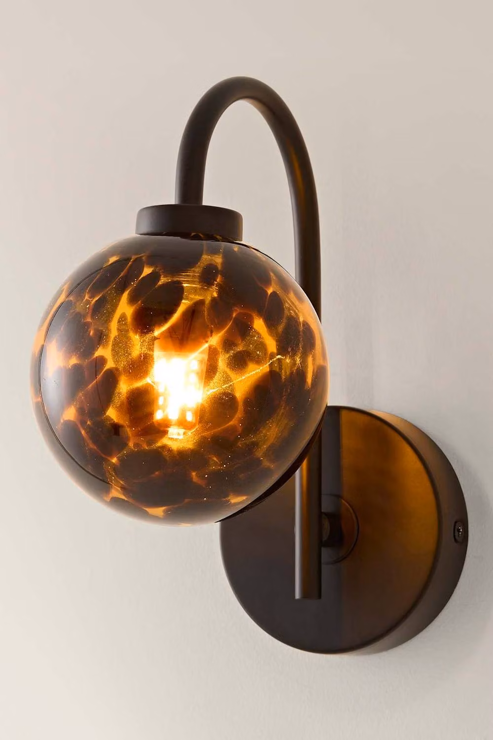 ValueLights Chiara Leopard Print Hand Blown Glass Globe Wall Light in Black and Gold/Brass with Bulb – 3