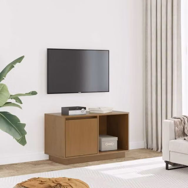 Berkfield Home Rustic Solid Wood Pine TV Cabinet in Honey Brown, W/D/H: 74 x 35 x 44 cm – 1