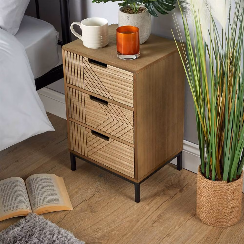 Nordara Geometric Design 3 Drawer Chest in Brown, W: 100 cm, D: 60 cm – 4
