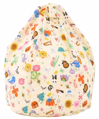 BeanLazy Large Party Animals Bean Bag with 100% Cotton Removable Cover in Beige and Multicolour Abstract Design