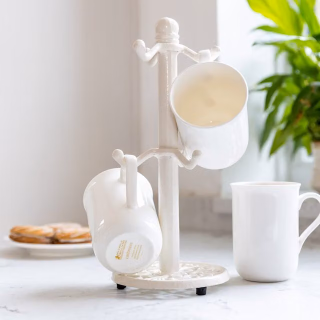 KitchenCraft Ceramic Mug Tree, White, Height: 30 cm