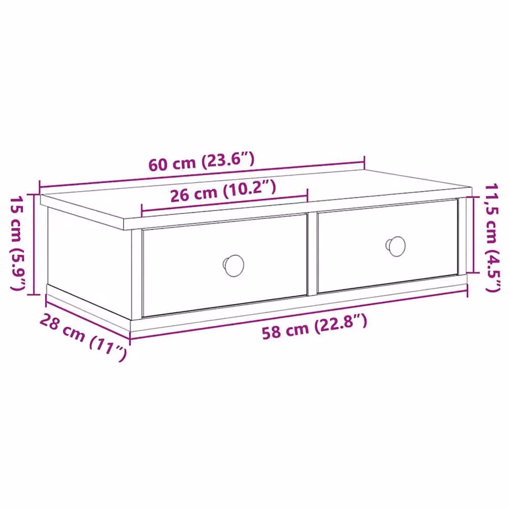 Berkfield Home Wall Shelf with Drawers in Black, W/D/H: 60 x 25 x 15 cm – 5