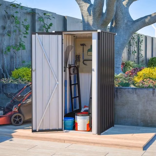 BIRCHTREE Metal Pent Garden Shed with Double Doors in Anthracite and White