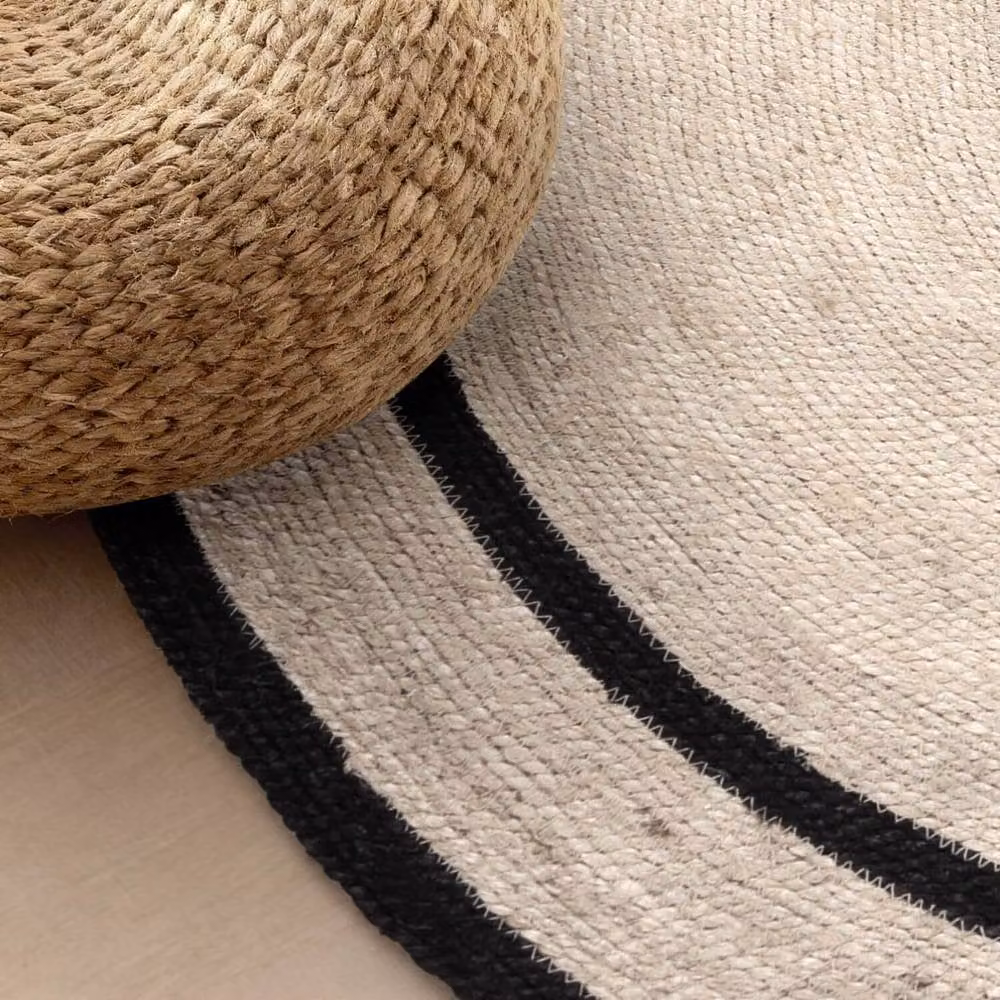 THE RUGS Lina Braided Handwoven Jute Round Rug, Reversible, Cream and Black, Diameter: 150 cm – 2