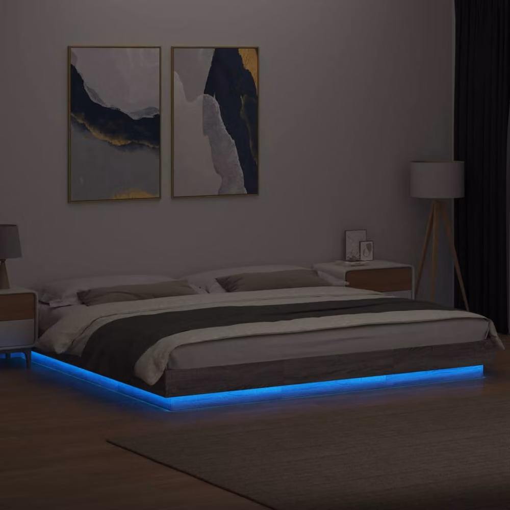 Berkfield Home Grey Sonoma Modern Bed Frame with Under-Bed LED Lighting, W/D/H: 200 x 200 x 23 cm – 3