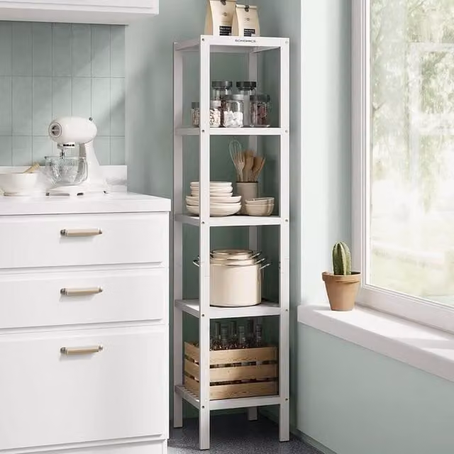 The Bazaarist 5 Tier Freestanding Bamboo Storage Shelf in White