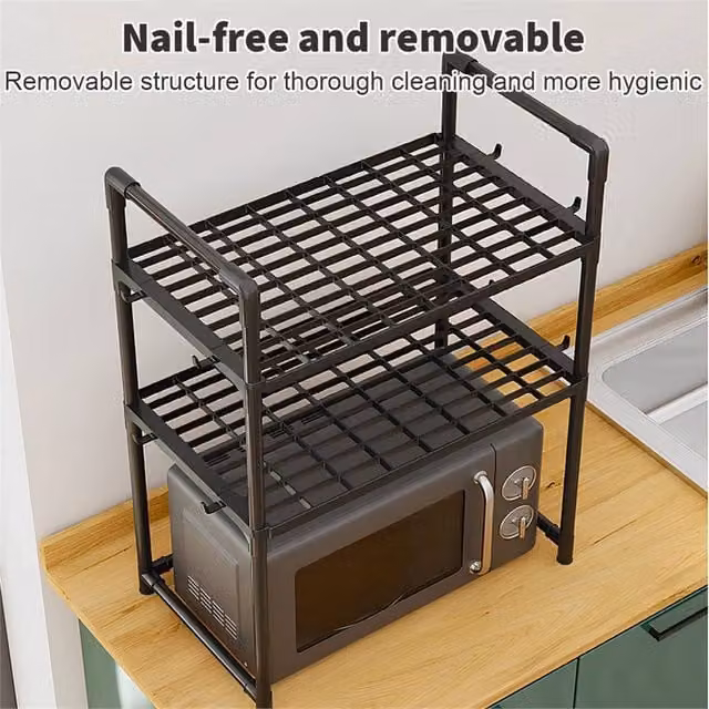 VOGREX 3 Tier Black Metal Corner Kitchen Shelf and Microwave Stand