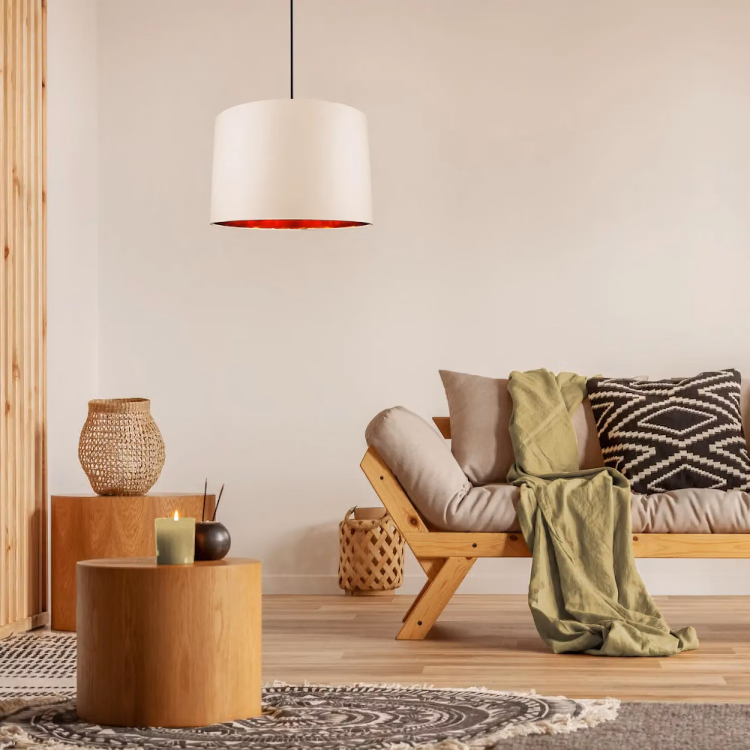 Happy Homewares Beige Cotton Circular Drum Lamp Shade with Copper Inner, Diameter: 25.4 cm – 2