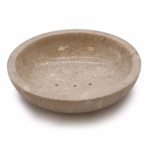 Ancient Wisdom Round Honey Marble Soap Dish with Drainage in Beige