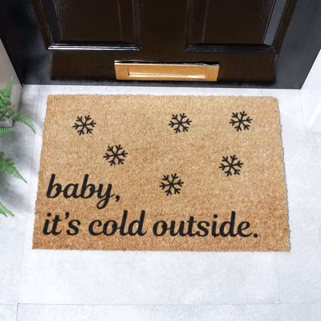 Artsy Mats Baby It's Cold Outside Snowflakes Christmas Doormat, Brown, Non-Slip Coir and Natural Rubber