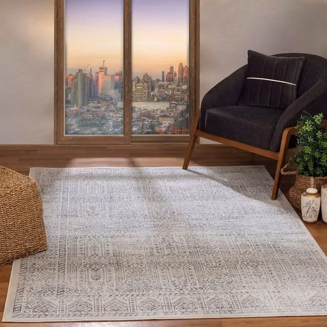 Livabliss Floransa Vintage Traditional Boho Living and Dining Rug in Grey, W: 160 cm, D: 215 cm – 1