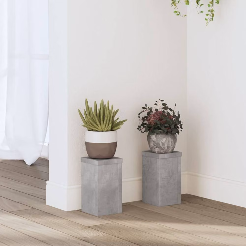 Berkfield Home Set of 2 Modern Square Plant Stands in Concrete Grey, W/D/H: 10 x 10 x 18 cm – 2