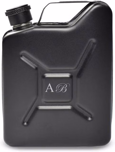 Uniqueful Personalised Engraved Black Stainless Steel Jerry Can Hip Flask Tumbler, 125 ml