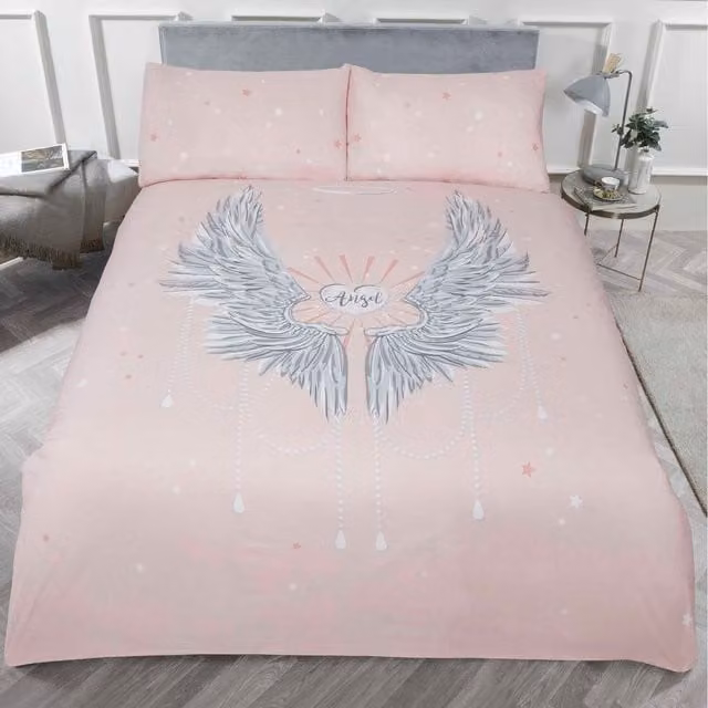 Rapport Home Angel Wings Polycotton Duvet Set with Printed Pillowcase in Blush Pink