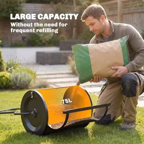 Outsunny Manual Metal Compost and Peat Moss Spreader with Mesh Basket, Black – 3