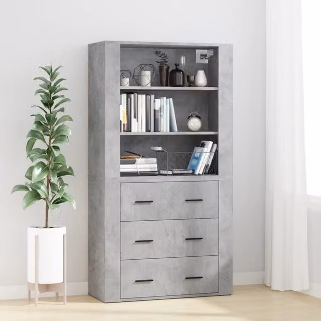 Berkfield Home Wall Mounted Highboard in Concrete Grey Matt MDF