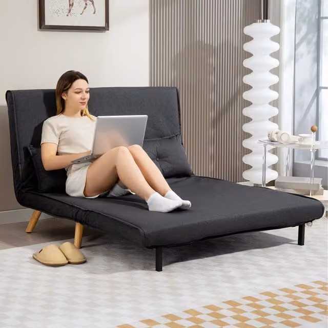 HOMCOM 2 Seater Click Clack Sofa Bed with Scatter Cushions, Charcoal Grey