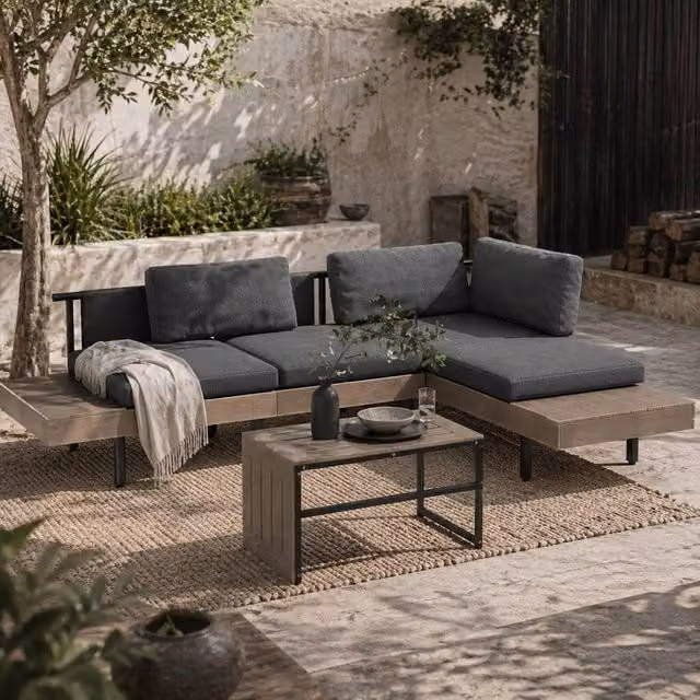 Wyld Haus Vivino 3 Piece L Shaped Outdoor Sofa Set with Coffee Table in Grey